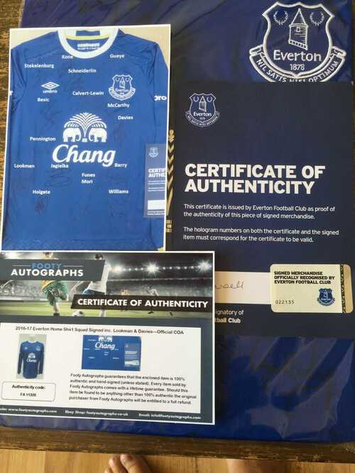 EVERTON 2016-17 Home Shirt Squad Signed – COA