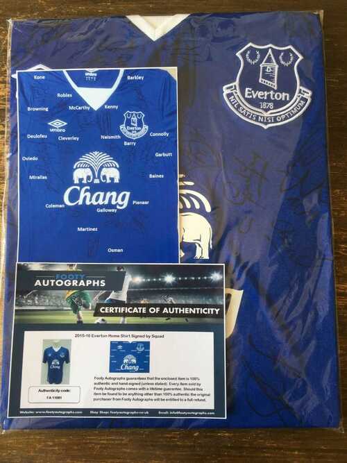 EVERTON 2015-16 Home Shirt Squad Signed – with COA