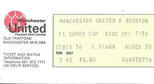 Manchester United v Everton 1985 FL Super Cup Match Ticket - 18/09/1985