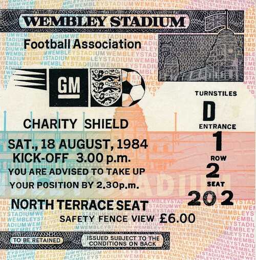 TICKET: FA CHARITY SHIELD 1984 Liverpool v Everton - EXCELLENT