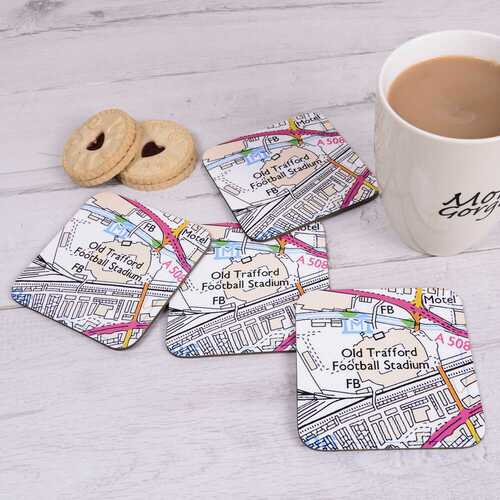 Football Ground Stadium Map on 4 Coasters Gift Set Supporter Fan