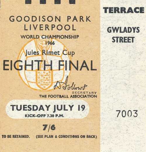 TICKET: WORLD CUP 1966 Portugal v Brazil @ Everton 19.07 – EXCELLENT