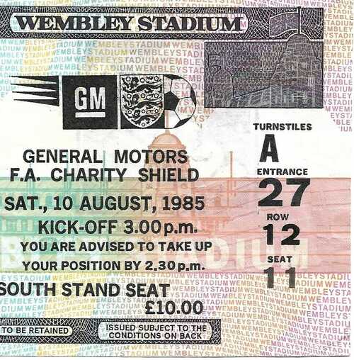 EVERTON F.C V MANCHESTER UNITED 1985 F.A CHARITY SHIELD MATCH TICKET – 10/08/85