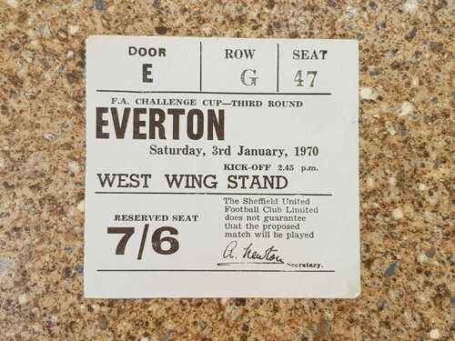 1970 - SHEFFIELD UTD v EVERTON TICKET - FA CUP 3RD ROUND - 69/70