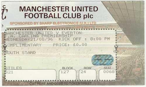 MANCHESTER UNITED v EVERTON PREMIER LEAGUE 1996/97 MATCH TICKET