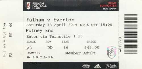 Ticket - Fulham v Everton 13.04.19