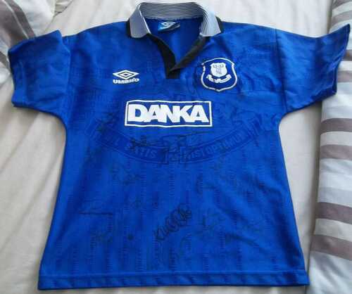 90s EVERTON Danka Fully Signed Shirt