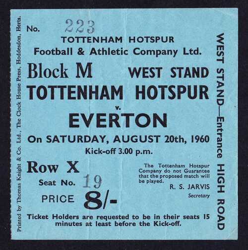 TOTTENHAM HOTSPUR v EVERTON 1960/1961 *VG Condition Ticket - Double*