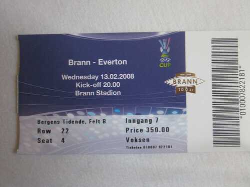 2007/08  Brann Norway  v  Everton UEFA Cup Ticket