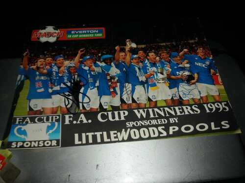 FOOTBALL AUTOGRAPH GENUINE SIGNED MAGAZINE FULL PAGETEAM SIGNED 6 EVERTON1995CUP