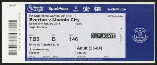 Ticket | 2018-2019 | FC Everton v Lincoln City | FA Cup