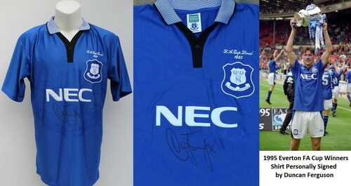 1995 Everton FA Cup Winners Shirt Signed by Duncan Ferguson with COA (20114)