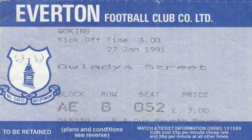 Ticket - Everton v Woking 27.01.91 FA Cup