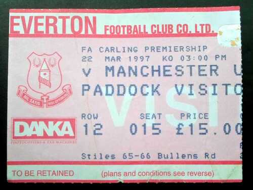 Everton v Manchester United     Ticket Stub    22-3-1997