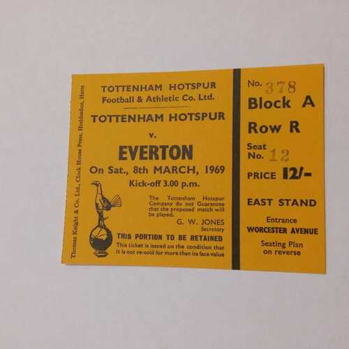 Ticket 1968/69 Tottenham Spurs v Everton