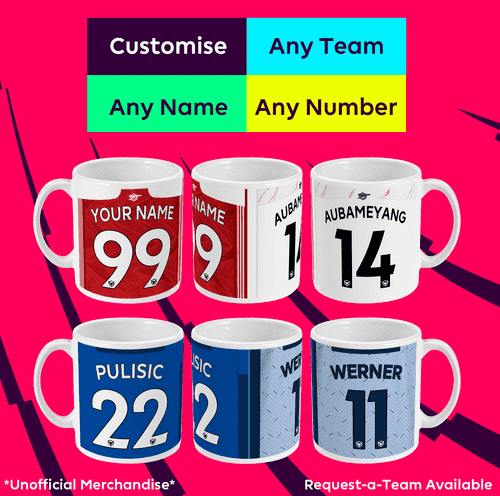 PREMIER LEAGUE PERSONALISED FOOTBALL 'REQUEST ANY TEAM' MUG CHRISTMAS GIFT