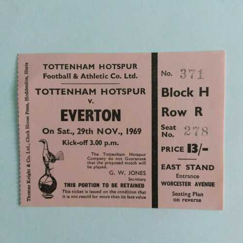 Ticket 1969/70  Tottenham Spurs v Everton