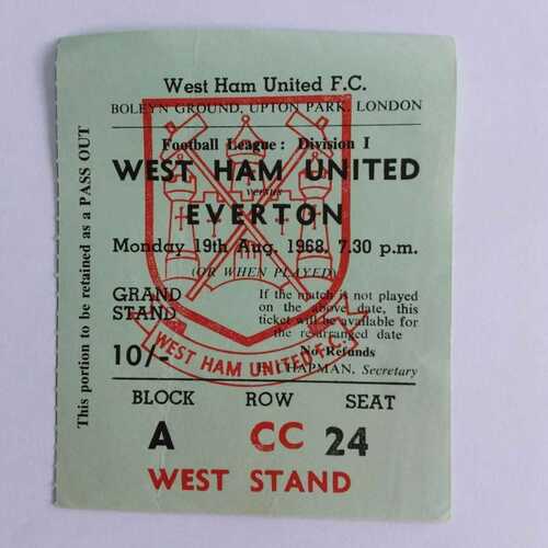 TICKET 1968/69 WEST HAM v EVERTON