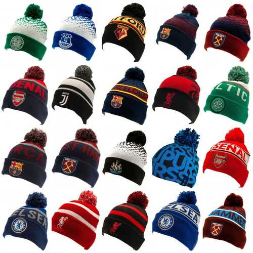 Football Team Knitted Ski Bobble Hat Turn Up Cuff Soccer Official Licensed Items