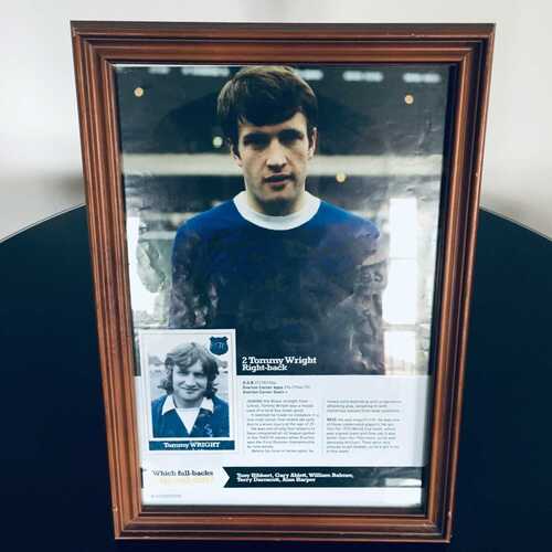 Signed and framed Everton FC Tommy Wright photograph and fact file.