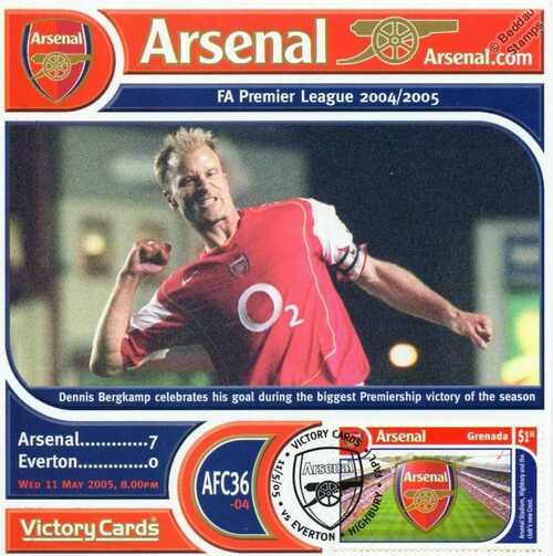 Arsenal 2004-05 Everton 7-0 (Dennis Bergkamp) Football Stamp Victory Card #436