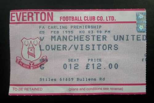 Everton v Manchester United    25-2-1995      Ticket