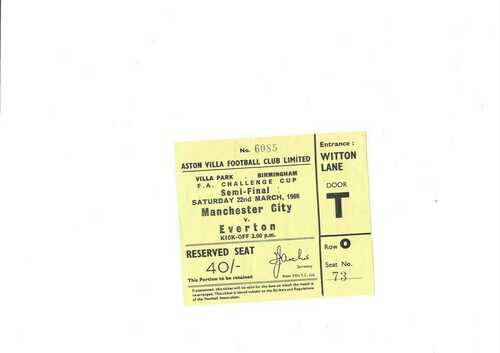 Manchester City v Everton FA Cup Semi Final 22/3/1969 Door T Row O Seat 73