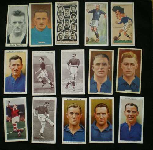 16 Everton FC cigarette cards from the 1920s / 1930s / 1960s