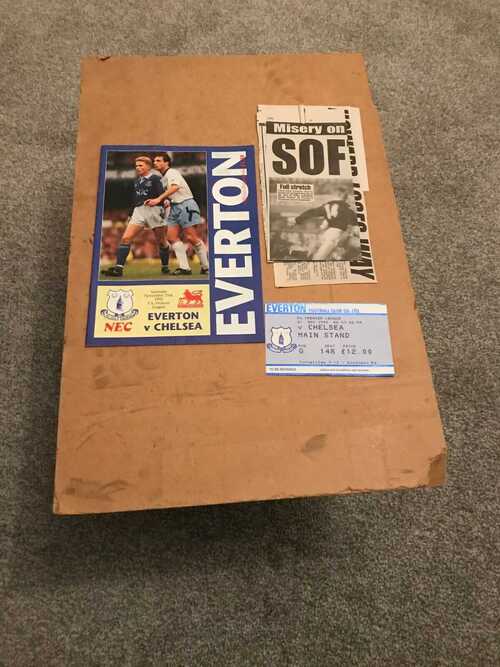 EVERTON v CHELSEA 1992/3 with Ticket for Main Stand plus Newspaper clippings