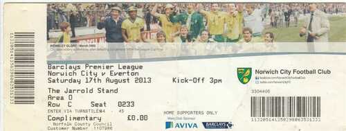 Ticket - Norwich City v Everton 17.08.13