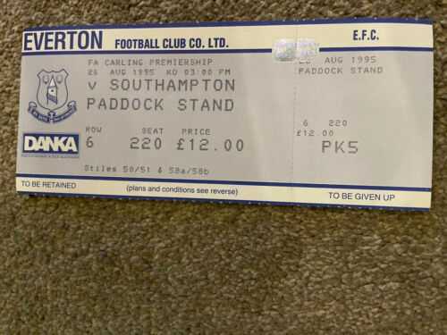 Everton v Southampton premiership 1995/96 Ticket