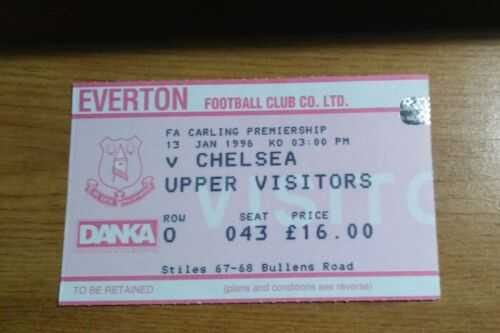 Ticket : 1995/1996 Premiership 13/1/1996 Everton v Chelsea  .. Excellent