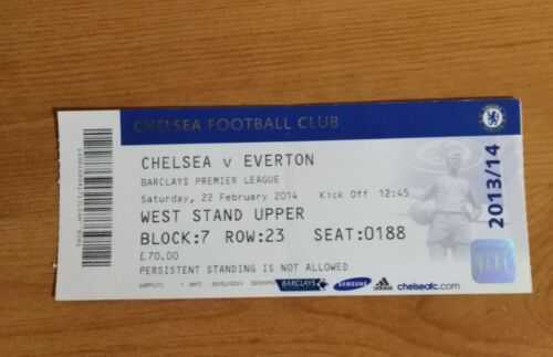 Ticket : 2013/2014 22/2/2014 Premier League Chelsea v Everton .. Vgc