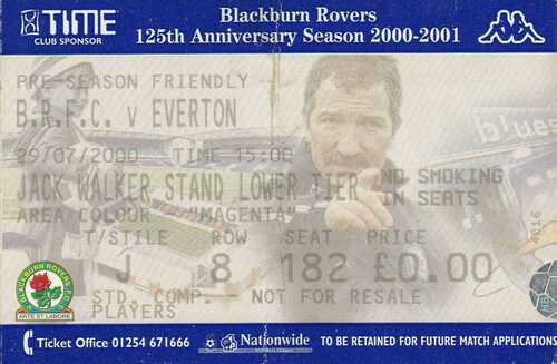 Ticket - Blackburn Rovers v Everton 29.07.00 Pre-Season Friendly