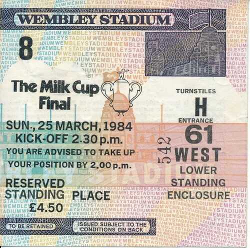 TICKET: LEAGUE CUP FINAL 1984 Liverpool v Everton – Milk Cup