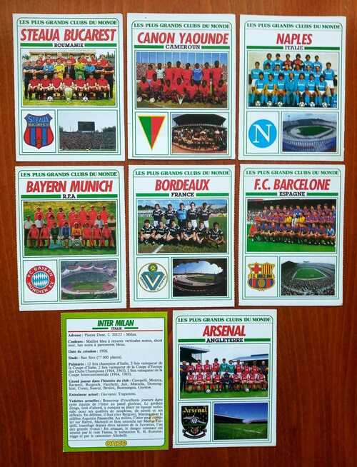 The great world football clubs - Onze magazine double sided photo cards - 1980s