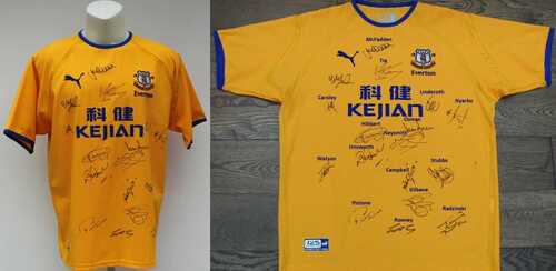 2003-04 Everton Away Shirt Squad Signed inc. Rooney, Osman and Unsworth COA + Map