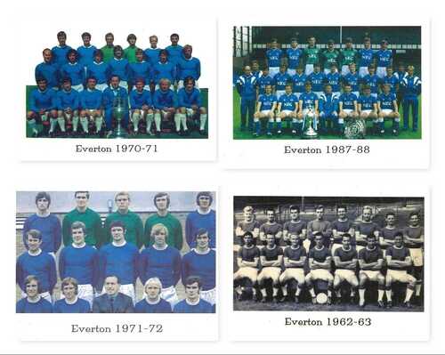 4 EVERTON FOOTBALL TEAM POSTCARD-SIZE PHOTOS 1962, 1970, 1971 and 1982