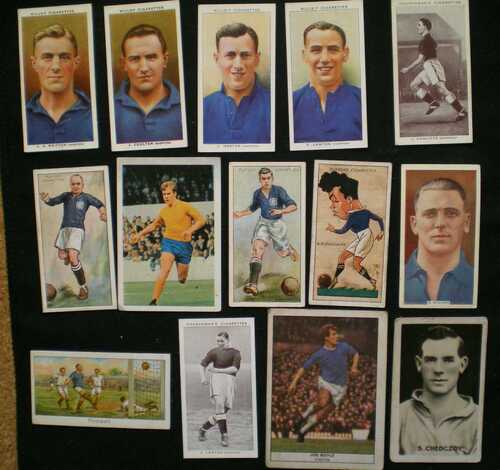 14 Everton FC cigarette cards from the 1920s onward