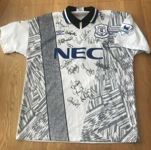 Everton 1994-95 Premiership AWAY Full squad signed shirt