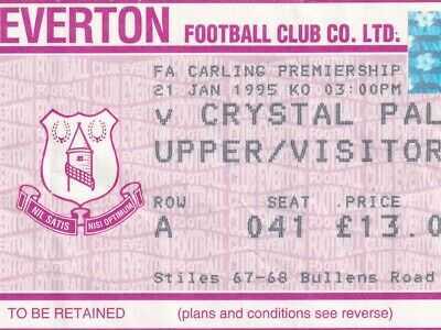 Ticket Everton v Crystal Palace 21.1.1995 Upper Visitors