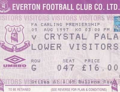 Ticket Everton v Crystal Palace 9.8.1997 Lower Visitors