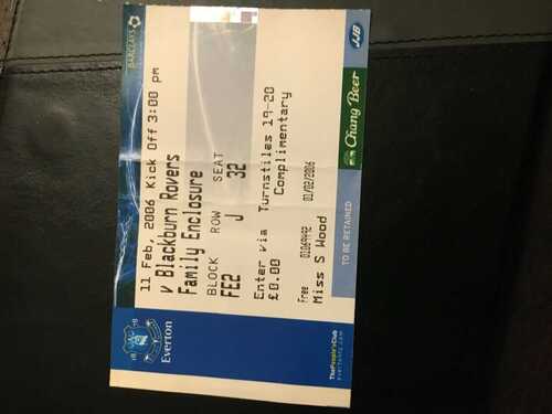 Everton v Blackburn Rovers Match Ticket 11.2,04 03/04 premiership