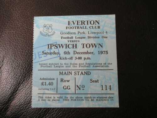 everton  v ipswich 6/12/1975  ticket stub