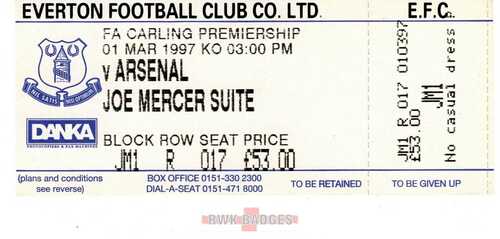 01/03/1997 EVERTON v ARSENAL UNUSED MATCH TICKET