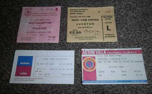 1980s 4 x FA Cup Semi Final Tickets Everton v Soton,Luton,Norwich,West Ham