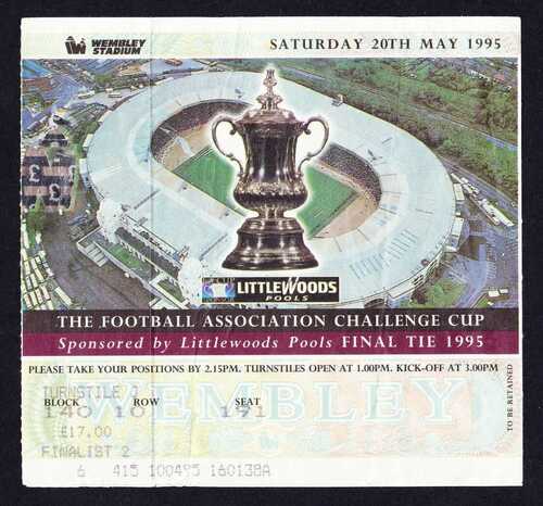 1995 FA Cup Final EVERTON v MANCHESTER UNITED *VG Condition Ticket*