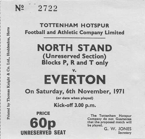 Match Ticket - 1971/72 Tottenham v Everton - League