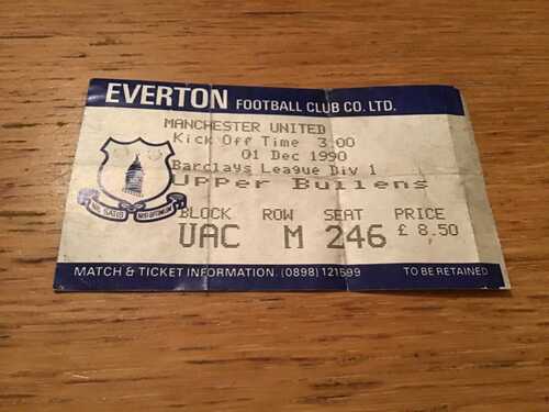 EVERTON V MANCHESTER UNITED 1990/91 RARE MATCH TICKET