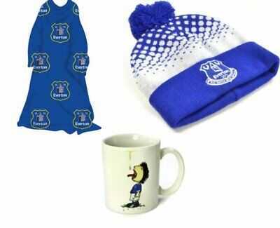 OFFICIAL Everton FC Gift Set (Bobble Hat, Mug and Fleece Blanket)